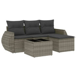 5 Piece Garden Sofa Set with Cushions Grey Poly Rattan - Front View