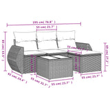 5 Piece Garden Sofa Set with Cushions Grey Poly Rattan - Side View