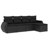 5 Piece Garden Sofa Set with Cushions Black Poly Rattan - Front View