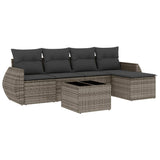 6 Piece Garden Sofa Set with Cushions Grey Poly Rattan - Front View