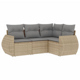 4 Piece Garden Sofa Set with Cushions Beige Poly Rattan