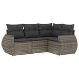 4 Piece Garden Sofa Set with Cushions Grey Poly Rattan - Front View