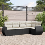 5 Piece Garden Sofa Set with Cushions Black Poly Rattan