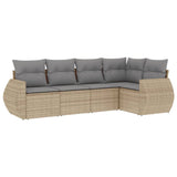 5 Piece Garden Sofa Set with Cushions Beige Poly Rattan - Front View