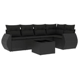 6 Piece Garden Sofa Set with Cushions Black Poly Rattan - Front View