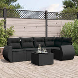 6 Piece Garden Sofa Set with Cushions Black Poly Rattan