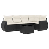 6 Piece Garden Sofa Set with Cushions Black Poly Rattan - Front View