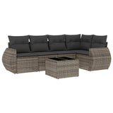 6 Piece Garden Sofa Set with Cushions Grey Poly Rattan - Front View
