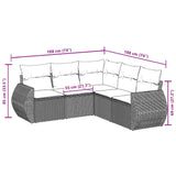 5 Piece Garden Sofa Set with Cushions Black Poly Rattan - Side View