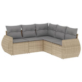 5 Piece Garden Sofa Set with Cushions Beige Poly Rattan - Front View