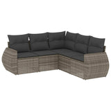 5 Piece Garden Sofa Set with Cushions Grey Poly Rattan - Front View