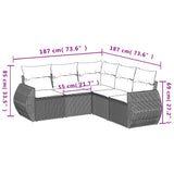 5 Piece Garden Sofa Set with Cushions Grey Poly Rattan - Side View