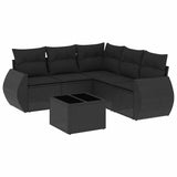 6 Piece Garden Sofa Set with Cushions Black Poly Rattan - Front View
