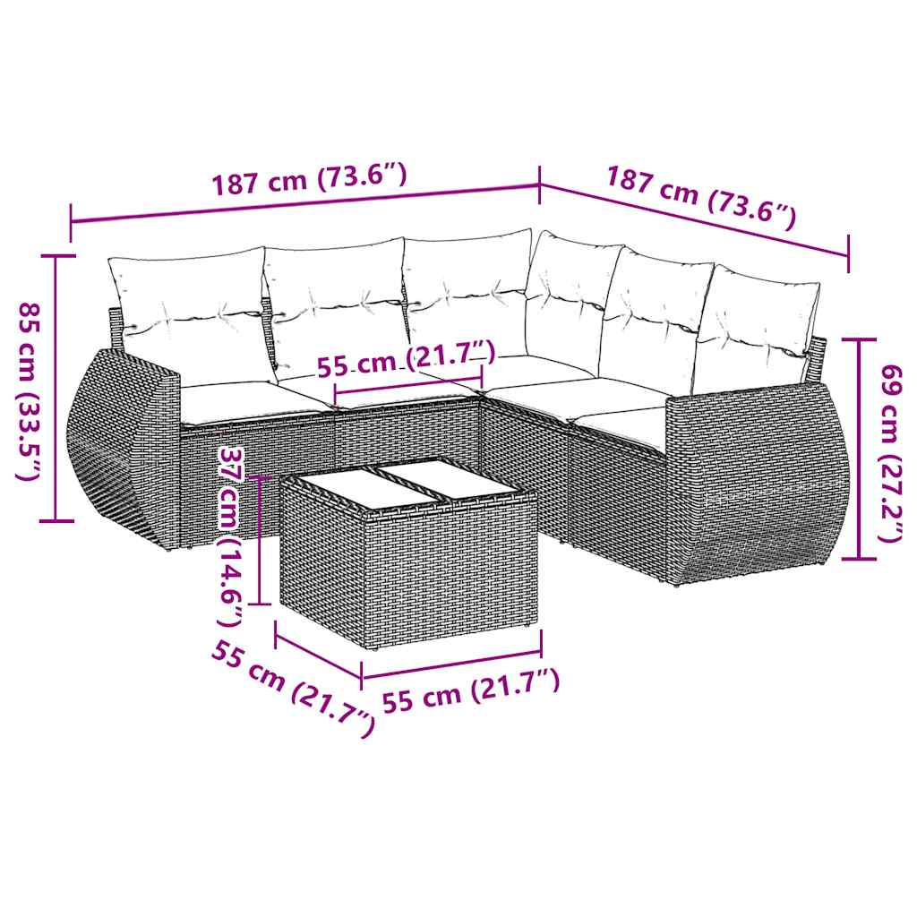 6 Piece Garden Sofa Set with Cushions Black Poly Rattan