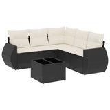 6 Piece Garden Sofa Set with Cushions Black Poly Rattan - Front View