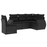 5 Piece Garden Sofa Set with Cushions Black Poly Rattan - Front View