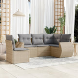 5 Piece Garden Sofa Set with Cushions Beige Poly Rattan