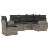 5 Piece Garden Sofa Set with Cushions Grey Poly Rattan - Front View