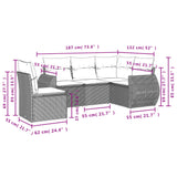 5 Piece Garden Sofa Set with Cushions Grey Poly Rattan - Side View