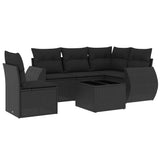 6 Piece Garden Sofa Set with Cushions Black Poly Rattan - Front View
