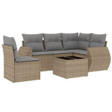 6 Piece Garden Sofa Set with Cushions Beige Poly Rattan - Front View