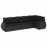 6 Piece Garden Sofa Set with Cushions Black Poly Rattan - Front View