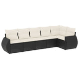 6 Piece Garden Sofa Set with Cushions Black Poly Rattan - Front View