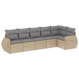 6 Piece Garden Sofa Set with Cushions Beige Poly Rattan - Front View