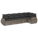 6 Piece Garden Sofa Set with Cushions Grey Poly Rattan - Front View