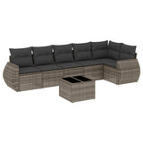 7 Piece Garden Sofa Set with Cushions Grey Poly Rattan - Front View