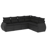 6 Piece Garden Sofa Set with Cushions Black Poly Rattan - Front View
