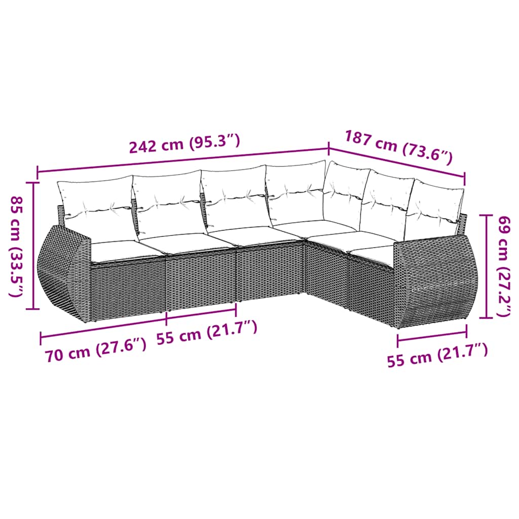 6 Piece Garden Sofa Set with Cushions Black Poly Rattan