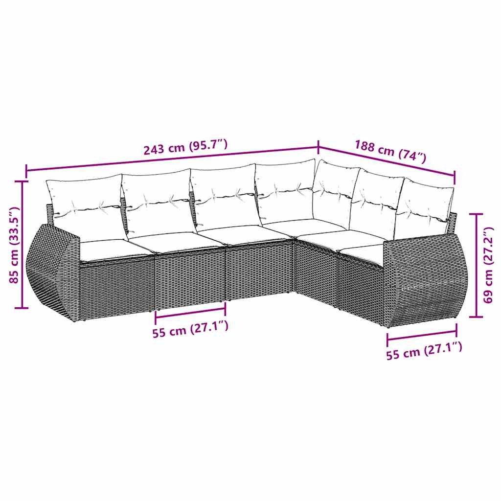 6 Piece Garden Sofa Set with Cushions Black Poly Rattan