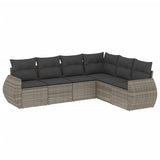 6 Piece Garden Sofa Set with Cushions Grey Poly Rattan - Front View