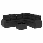 7 Piece Garden Sofa Set with Cushions Black Poly Rattan