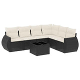 7 Piece Garden Sofa Set with Cushions Black Poly Rattan - Front View