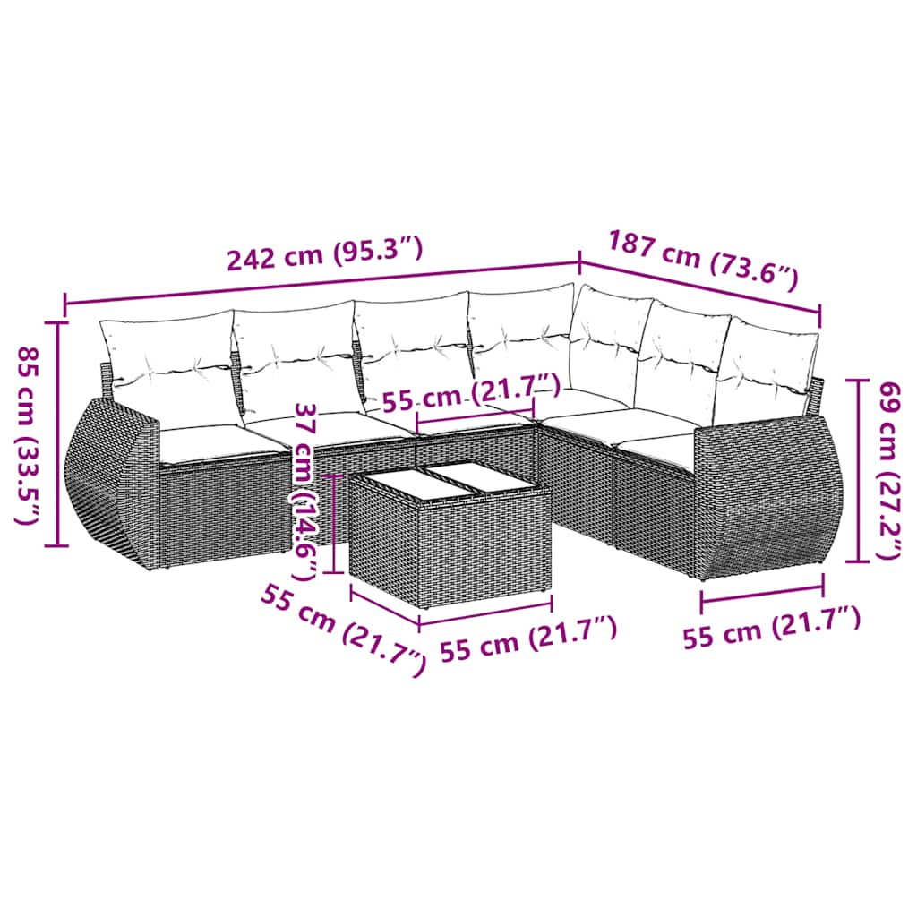 7 Piece Garden Sofa Set with Cushions Black Poly Rattan