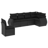 6 Piece Garden Sofa Set with Cushions Black Poly Rattan - Front View