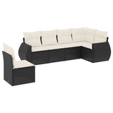 6 Piece Garden Sofa Set with Cushions Black Poly Rattan - Front View
