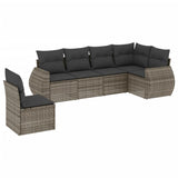 6 Piece Garden Sofa Set with Cushions Grey Poly Rattan - Front View