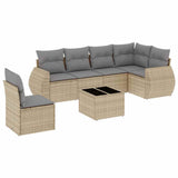 7 Piece Garden Sofa Set with Cushions Beige Poly Rattan