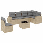 7 Piece Garden Sofa Set with Cushions Beige Poly Rattan