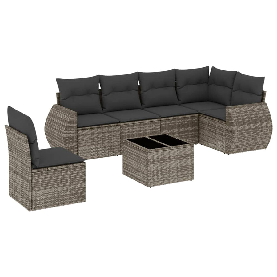 7 Piece Garden Sofa Set with Cushions Grey Poly Rattan