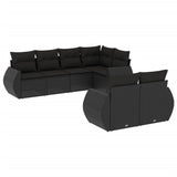 7 Piece Garden Sofa Set with Cushions Black Poly Rattan - Front View