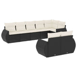 8 Piece Garden Sofa Set with Cushions Black Poly Rattan - Front View