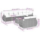 9 Piece Garden Sofa Set with Cushions Black Poly Rattan - Side View
