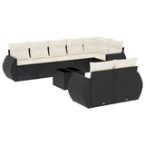 9 Piece Garden Sofa Set with Cushions Black Poly Rattan - Front View
