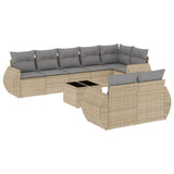 9 Piece Garden Sofa Set with Cushions Beige Poly Rattan - Front View