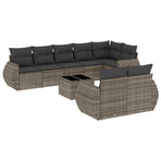 9 Piece Garden Sofa Set with Cushions Grey Poly Rattan