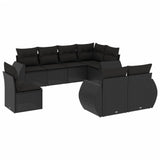8 Piece Garden Sofa Set with Cushions Black Poly Rattan - Front View
